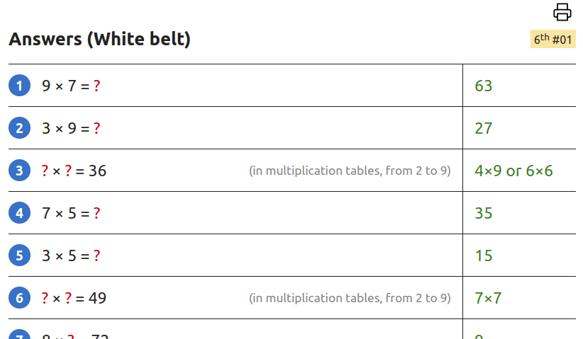Screenshot of assessments panel – example answers