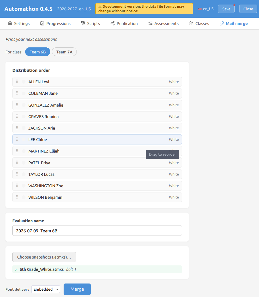Merge panel – settings Screenshot of merge panel – settings