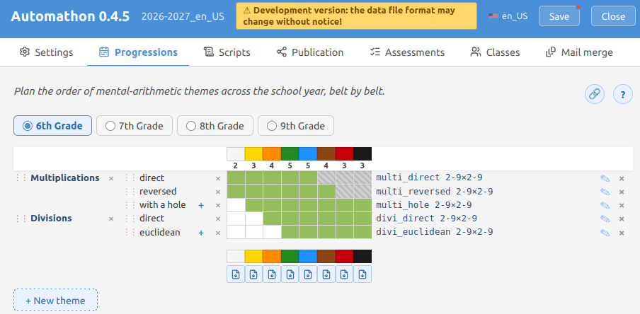 Screenshot of progressions panel