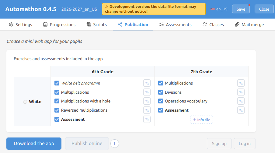 Screenshot of publication panel – top