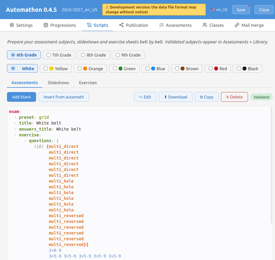 Screenshot of scripts panel