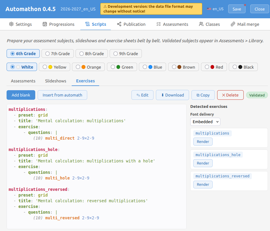 Screenshot of scripts panel