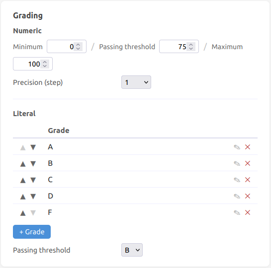 Screenshot of settings panel – grading